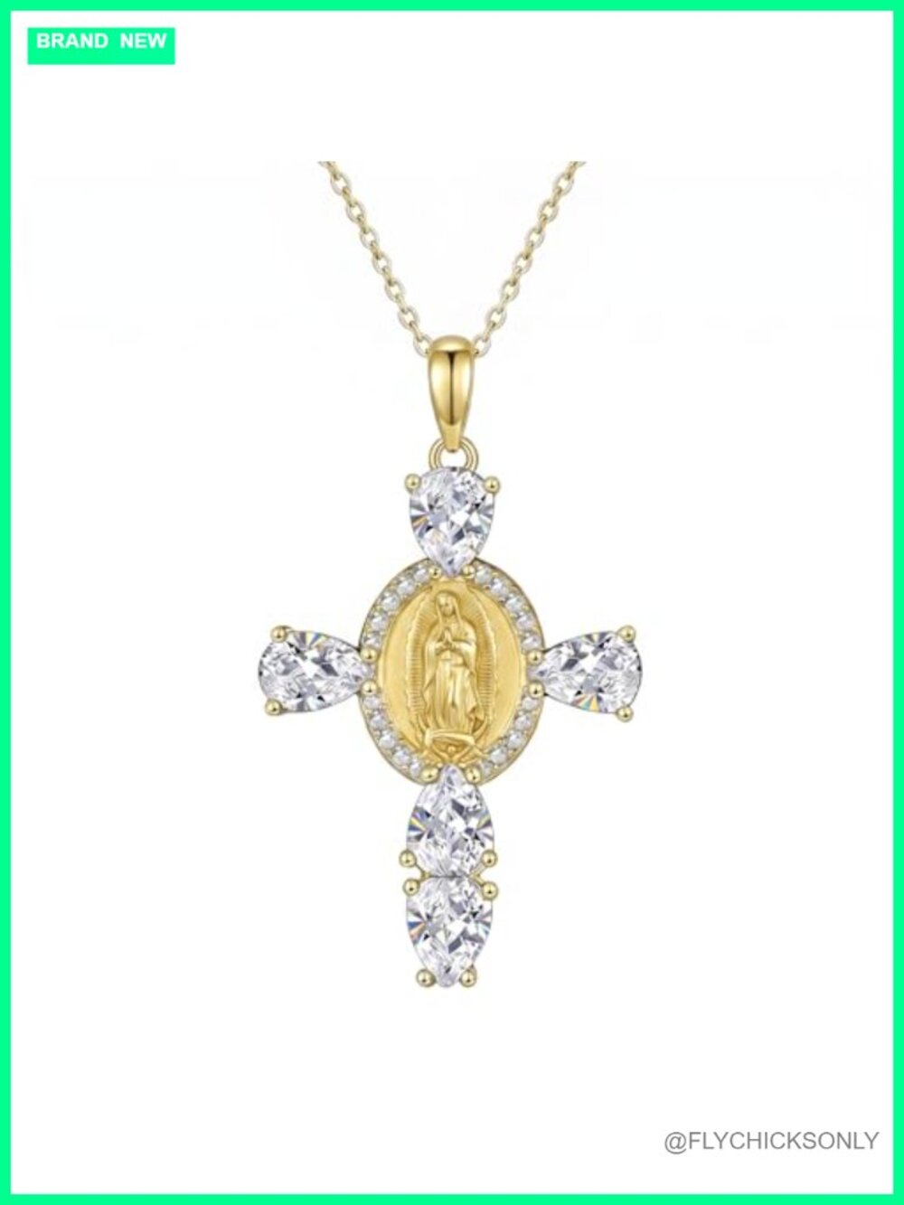 Virgin Mary Gold Cross Necklace Women Dainty Pendant Sterling Silver 925